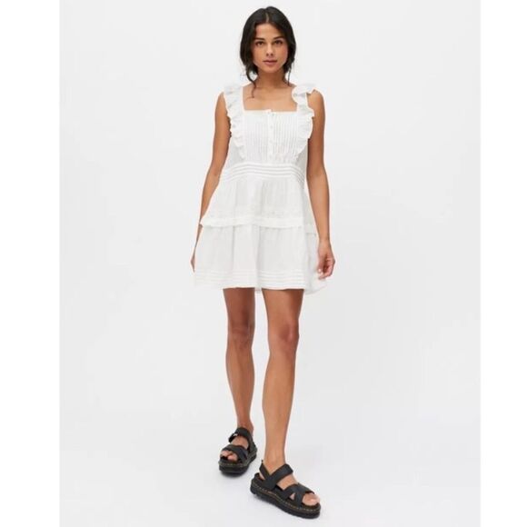 NEW UO Urban Outfitters Women's Liz Ruffle White Mini Dress S - Picture 1 of 3